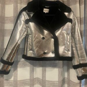 Vigoss Metallic Silver and Black Leather Jacket